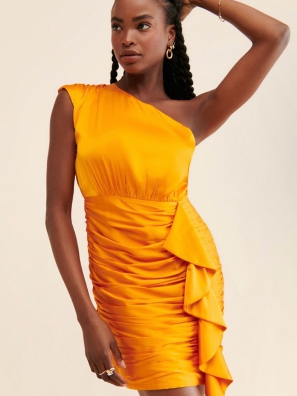 Vibrant Greylin Ariel Draped One-Shoulder Dress - Orange Hoco